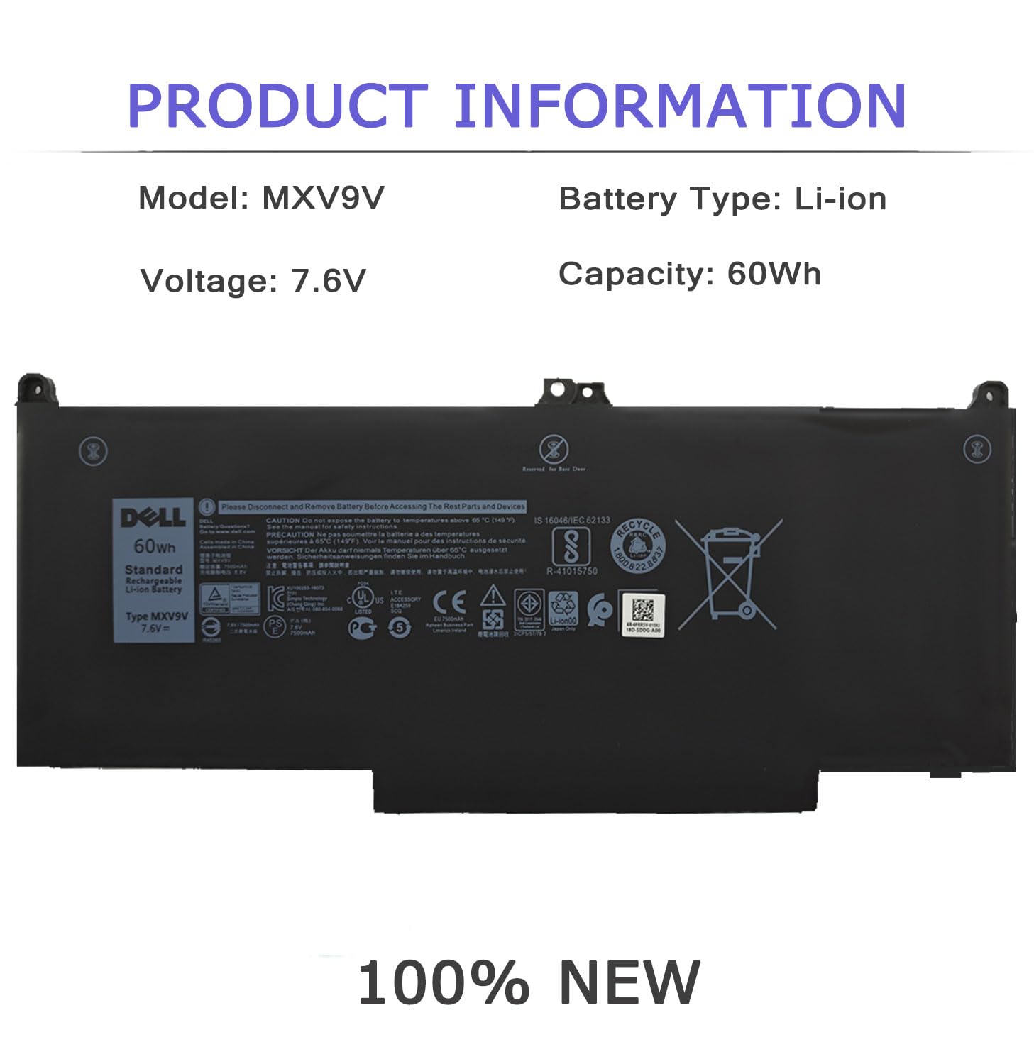 新品 型番 MXV9V 大容量バッテリー Amazon.com: DELL MXV9V 7.6V 60Wh 4-Cell Notebook Battery for